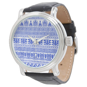 Montre Fret grec, Motif méditerranéen, Bleu