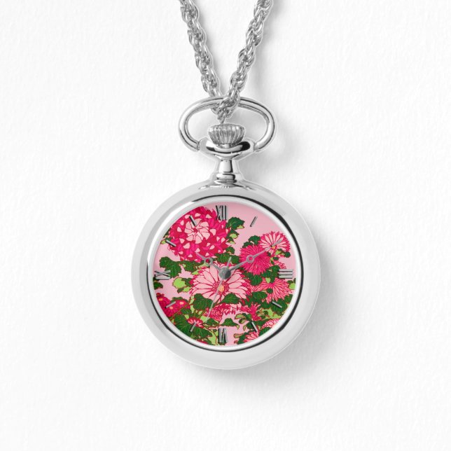 Montre Frontière des fleurs japonaises, Fuchsia et Coral  (Recto)