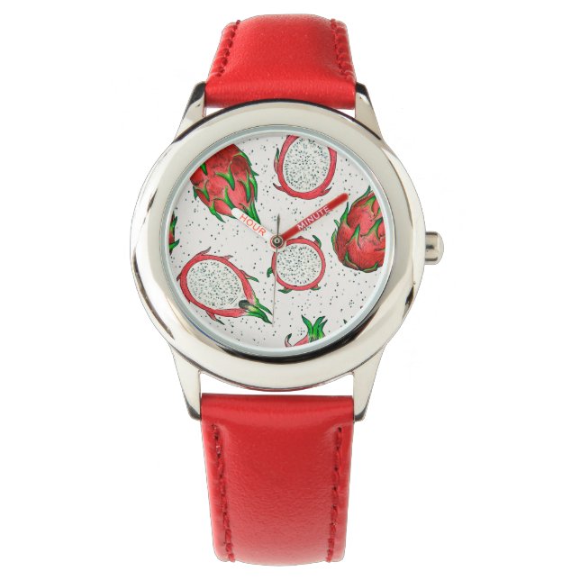Montre Fruit de dragon rouge sur blanc (devant)
