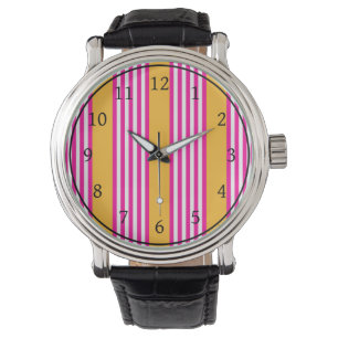 Montre Fuchsia et jaune cinq bandes motif
