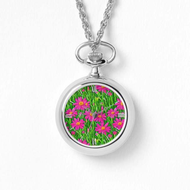 Montre Fuchsia Fleurs sauvages roses dans un champ (Recto)