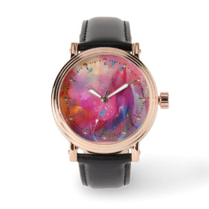 MONTRE FUCHSIA ROSE BLEU ABSTRAIT