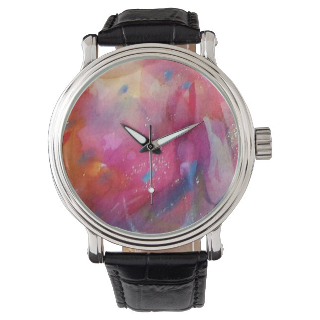 MONTRE FUCHSIA ROSE BLEU ABSTRAIT (devant)