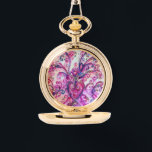 MONTRE FUCHSIA ROSE FLEURIES BLANCHES AVEC LE COEUR<br><div class="desc">Coloré,  fuchsia,  rouge,  blanc pourpre,  violet,  bleu rose fleurs et fleurs dans le printemps .Aquarelle peinture avec feuille dorée et argent parBulgan Lumini (c)</div>