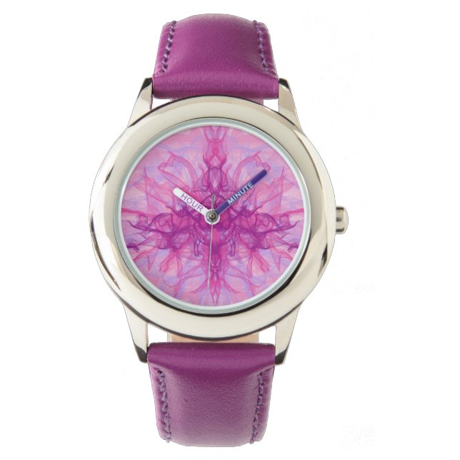 Montre FUMÉE ROSE - Art fractal moderne et abstrait - (devant)