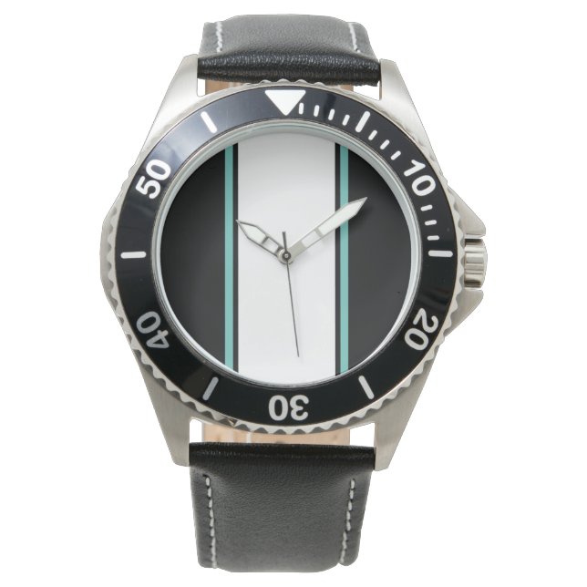 Montre Fun Black White Light Turquoise Center Racing Stri (devant)