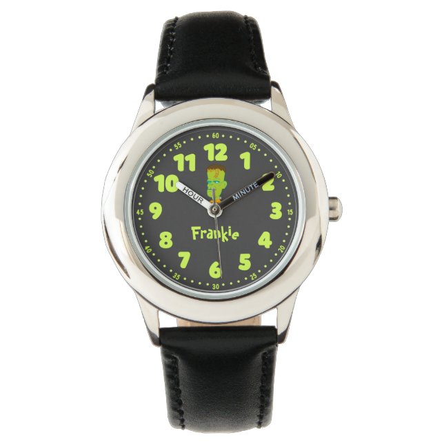 Montre Fun Neon Green Frankenstein Nom personnalisé Enfan (devant)