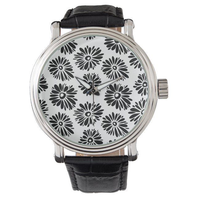 Montre Funky Black et blanc floral (devant)