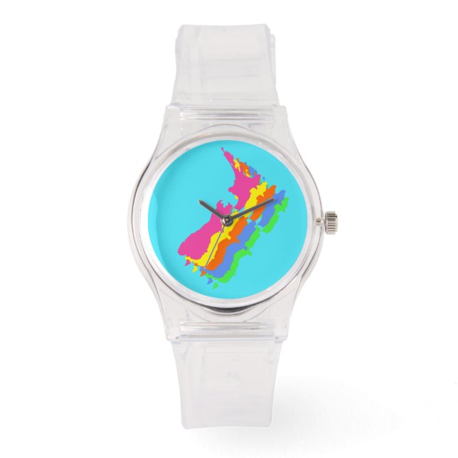 MONTRE FUNKY RETRO COULEURS FLUORO ROSE KIWI NZ PAYS (Recto)