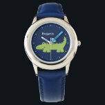 Montre Funny Alligator Personnalisé<br><div class="desc">Cette montre amusante est dotée d'une illustration vectorielle douce d'un alligator mignon, et peut être personnalisée avec le nom de votre enfant, monogramme, initial, ou tout texte de votre choix pour un cadeau personnalisé parfait.</div>