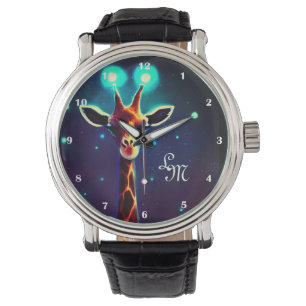 Montre Funny brillant Giraffe Galaxie Étoiles Bleu foncé