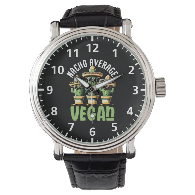 Montre Funny Cactus Sombrero Nacho Vegan moyen (devant)