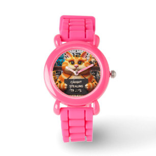 Montre Funny Chat Rose pour enfants regarder