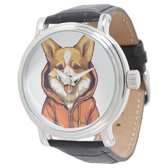 Montre Funny Corgi portant le Sweat - shirt à capuche (Incliné)