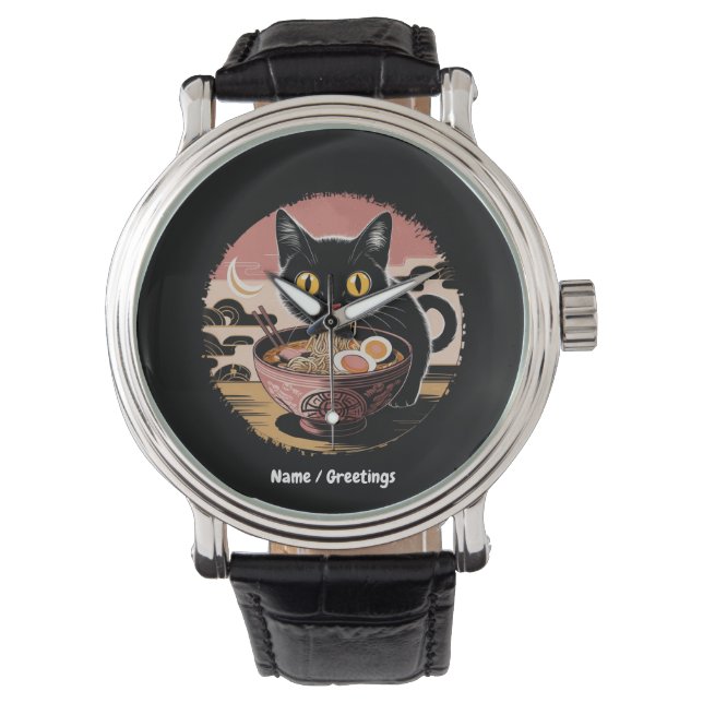 Montre Funny Kawaii Chat Manger Ramen nouilles mignonnes  (devant)