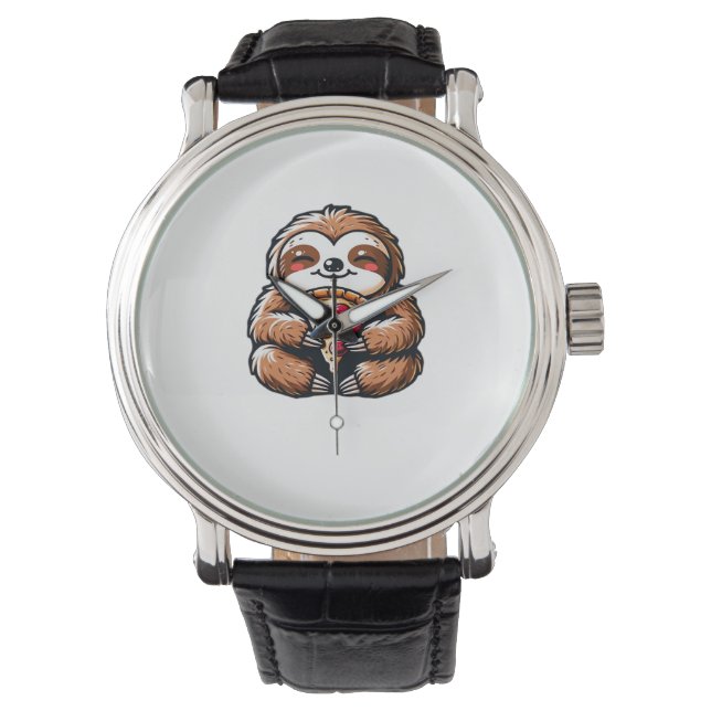 Montre Funny Sloth mangeant Pizza, Kawaii Amoureux des an (devant)
