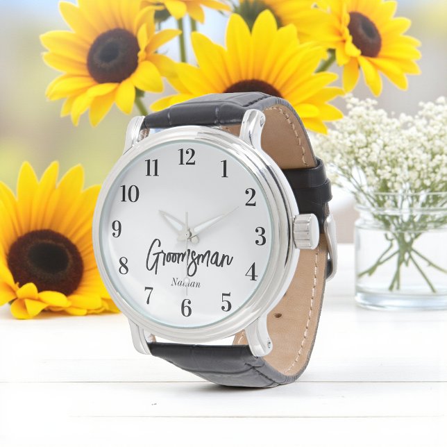 Montre Garçon d'honneur Écriture Mariage Noir Blanc   (Créateur téléchargé)