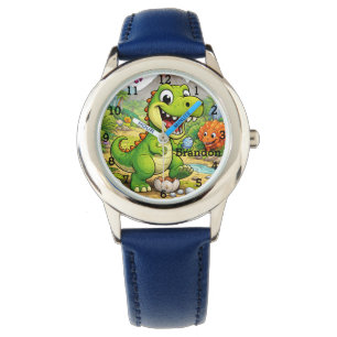 Montre Garçon dinosaure vert moderne Trex nom personnalis