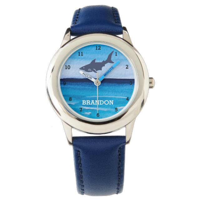 Montre Garçon Requin Océan Poisson Mignon Moderne Bleu En (devant)