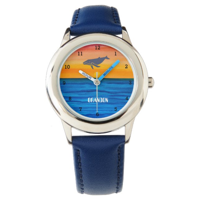 Montre Garçons Baleine Océan Poisson Cute Moderne Bleu En (devant)