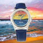Montre Garçons Baleine Océan Poisson Cute Moderne Bleu En<br><div class="desc">Bleu,  baleine,  vagues de l'océan,  poissons personnalisés enfants regardent. Aquarelle marine. Parfait pour les garçons.</div>