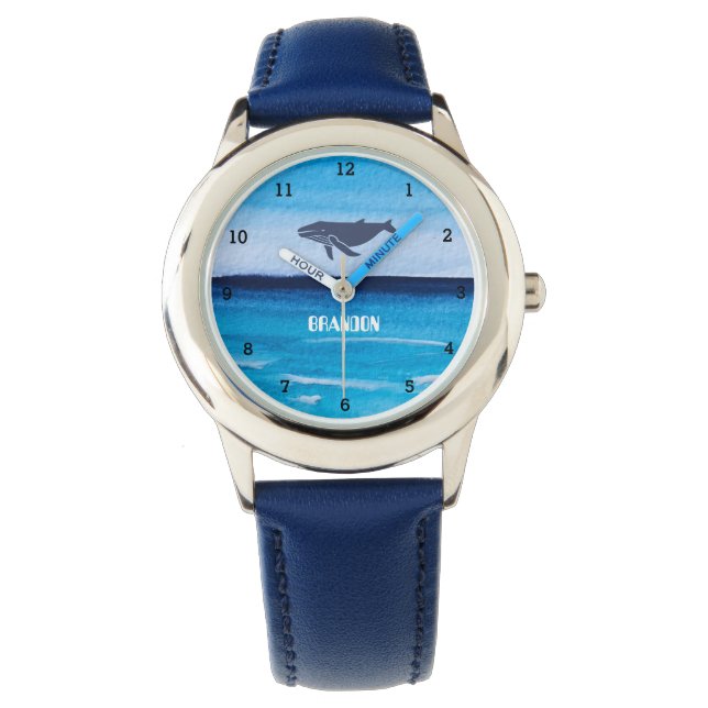 Montre Garçons Baleine Océan Poisson Cute Moderne Bleu En (devant)