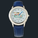 Montre Garçons Bleu Bleu Nautique Océan Bateau Enfants<br><div class="desc">Ce joli enfant nautique montre design dispose d'une illustration de bateau moderne,  et peut être personnalisé avec le nom de votre garçon. Le cadeau moderne et fantaisiste parfait pour tout enfant,  tout enfant ou amoureux de l'océan !</div>