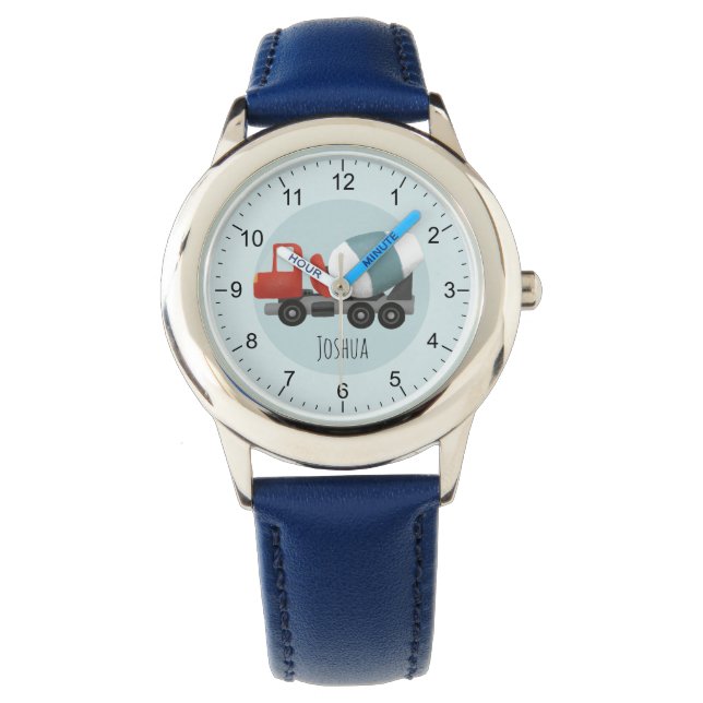 Montre Garçons Bleu Cute Construction Béton Mixer Enfants (devant)