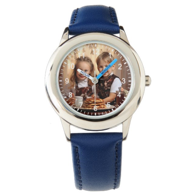 Montre Garçons Bleu mignon Enfants Frères Cadeaux Cercle  (devant)