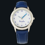 Montre Garçons Cool Moderne Bleu Design Personnalisé Nom<br><div class="desc">Faites de chaque instant spécial avec notre guetteur de nom personnalisé pour enfants! Ce garde-temps personnalisé est parfait pour les enfants de tous âges, avec leur nom imprimé audacieusement sur le visage de la montre. Disponible dans des couleurs vives et des designs amusants, cette montre permet d'apprendre à raconter l'heure...</div>