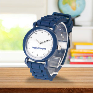 Montre Garçons Cool Moderne Bleu Design Personnalisé Nom