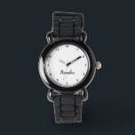 Montre Garçons Cool moderne noir élégant Nom personnalisé<br><div class="desc">Faites de chaque instant spécial avec notre guetteur de nom personnalisé pour enfants! Ce garde-temps personnalisé est parfait pour les enfants de tous âges, avec leur nom imprimé audacieusement sur le visage de la montre. Disponible dans des couleurs vives et des designs amusants, cette montre permet d'apprendre à raconter l'heure...</div>
