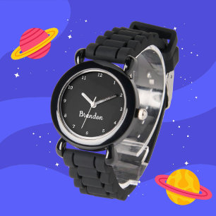Montre Garçons Cool Moderne Noir Élégant Nom Personnalisé
