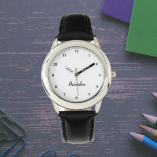Montre Garçons Cool moderne noir élégant Nom personnalisé