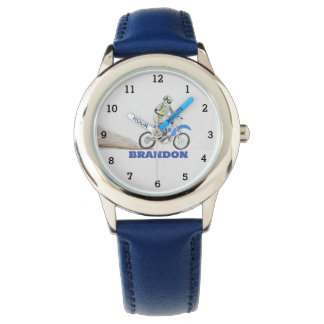 Montre Garçons Cool Moto bleu élégant Nom personnalisé En