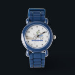 Montre Garçons Cool Moto bleu élégant Nom personnalisé En<br><div class="desc">Personnalisé,  Enfants,  moto,  nom,  acier bleu garçons montre. Personnalisez-le avec le nom de votre enfant.</div>