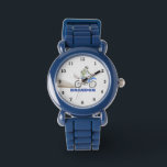 Montre Garçons Cool Moto bleu élégant Nom personnalisé En<br><div class="desc">Personnalisé,  Enfants,  moto,  nom,  acier bleu garçons montre. Personnalisez-le avec le nom de votre enfant.</div>
