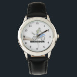 Montre Garçons Cool Moto Noir Nom personnalisé Enfants<br><div class="desc">Personnalisé,  Enfants,  moto,  nom,  acier noir garçons en cuir montre. Personnalisez-le avec le nom de votre enfant.</div>