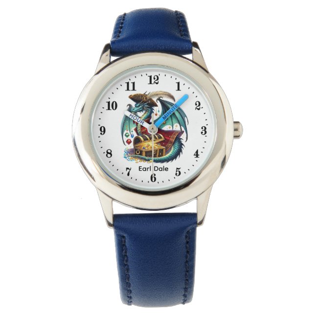 Montre Garçons cool Pirate dragon ajouter un nom  (devant)