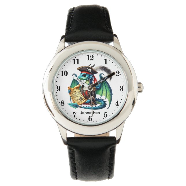 Montre Garçons cool Pirate dragon ajouter un nom (devant)