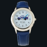 Montre Garçons Cute Blue Pickup Truck Car avec nom Enfant<br><div class="desc">Ce modèle de montre pour enfants mignon comporte une caricature de pick-up bleu foncé, et peut être customisé avec le nom de votre garçon. Idéal pour les amateurs de chevy, de voiture ou de jeep, et comme une première montre, avec des nombres facilement lisibles ! Consultez notre magasin pour d'autres...</div>