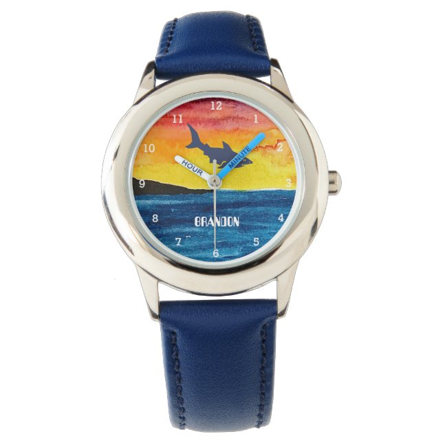 Montre Garçons Requin Océan Poisson Cute Moderne Bleu Enf (devant)