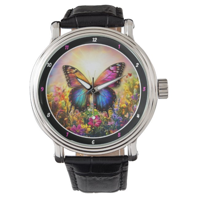 Montre Garden's Embrace" - Vibrant Butterfly (devant)