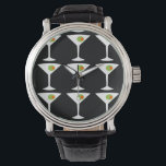 Montre Garder 'Em Coming Martini Watch (noir)<br><div class="desc">Cette montre à martini Keep 'Em Coming dispose d'un arrière - plan noir et de l'image carrelée d'une silhouette blanche d'un verre à martini. A l'intérieur de chaque verre se trouve une glorieuse olive verte avec un pimento orange. C'est une montre-bracelet amusante pour tous ceux qui souhaitent être un personnage...</div>