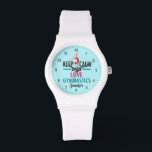 Montre Garder l'amour calme Gymnastique mignonne Gymnaste<br><div class="desc">Funny Keep Calm and Love Gymnastique veille pour un entraîneur de gymnastique à offrir à ses filles sur son équipe de compétition avant une compétition tumultueuse. Un joli bracelet gymnaste présent.</div>