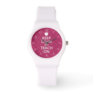 Montre Gardez le calme et Enseignez, Plaid rose