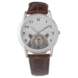 Montre Garrot rustique Bois Peeking Ours Hommes