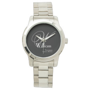 Montre Gars d'honneur Gris Élégant Monogramme Détail Blan