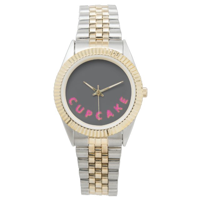 Montre Gâteau Rose Texte Personnalisé Noir  (devant)