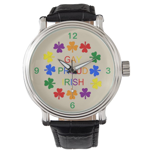 Montre Gay Fier Irlandais LGBT Rainbow Shamrocks (devant)